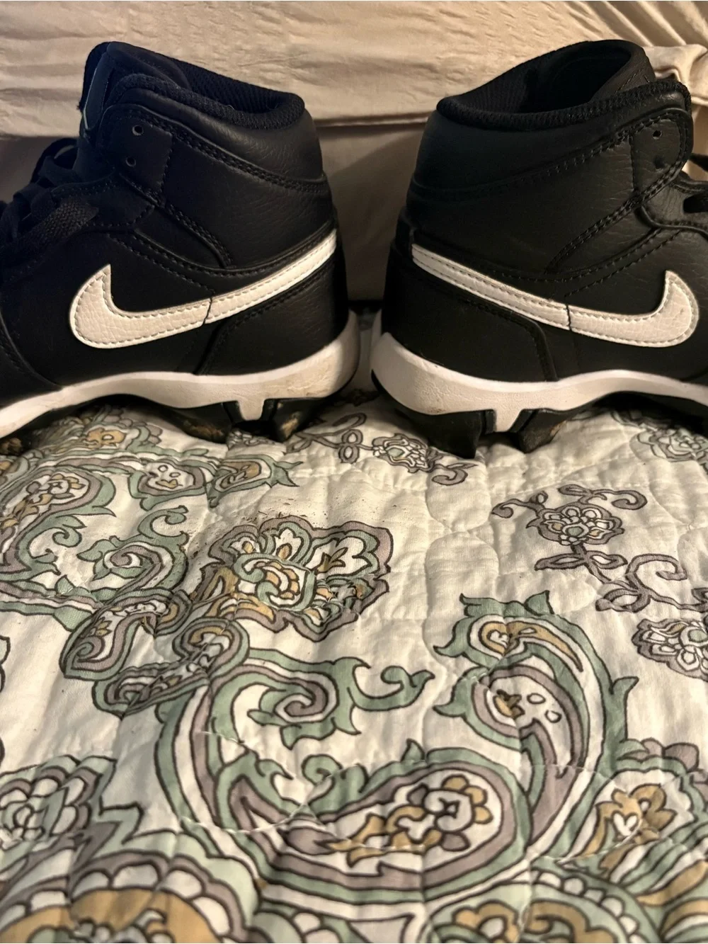 Jordan Kids Black and White High-Top Cleats 3.5Y